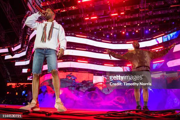 Kid Cudi and Kanye West perform during 2019 Coachella Valley Music And Arts Festival on April 20, 2019 in Indio, California.