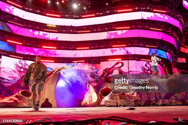 Kanye West and Kid Cudi perform during 2019 Coachella Valley Music And Arts Festival on April 20, 2019 in Indio, California.