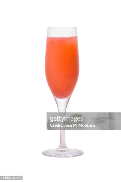 bellini cocktail on isolated background with glass - bellini stock pictures, royalty-free photos & images