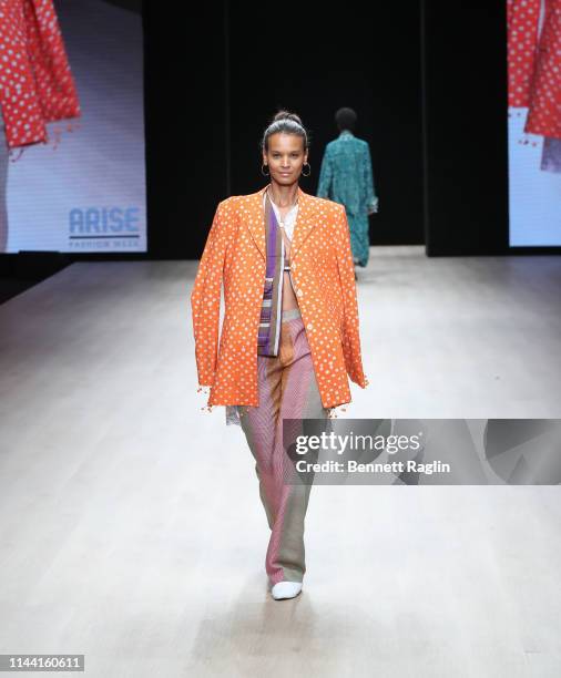 Model Liya Bebede walks the runway wearing Kenneth Ize during Arise Fashion WeeK on April 20, 2019 in Lagos, Nigeria.