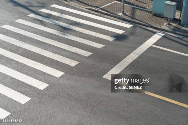 aerial view of empty asphalt road - crosswalk stockfoto's en -beelden