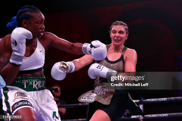 Claressa Shields and Christina Hammer exchange punches at Atlantic City Boardwalk Hall on April 13, 2019 in Atlantic City, New Jersey.