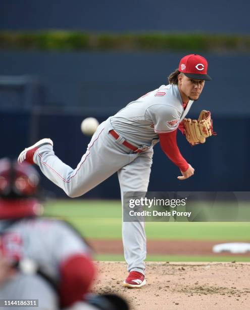 Luis Castillo of the Cincinnati Reds pitches during the first inning of a baseball game against the San Diego Padres at Petco Park April 20, 2019 in...