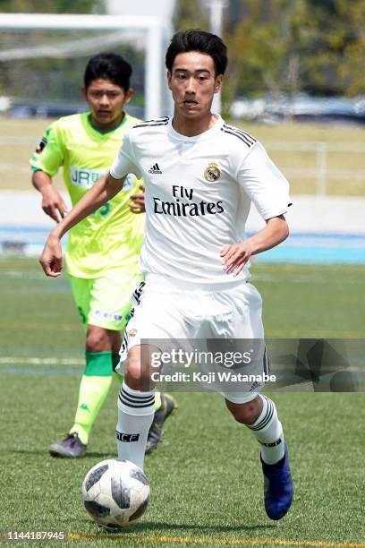 Takuhiro Nakai of Real Madrid in action during the U16 Kirin Lemon Cup semi final between Real Madrid and JEF United Chiba at Yanagishima Sports Park...