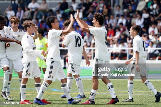 Takuhiro Nakai of Real Madrid celebrates during the U16 Kirin Lemon Cup semi final between Real Madrid and JEF United Chiba at Yanagishima Sports...