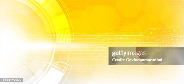 yellow abstract technology circuit board background - round cutting board stock illustrations