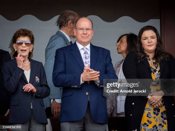 Elisabeth-Anne de Massy, Prince Albert II of Monaco and Melanie de Massy attend the Rolex Monte-Carlo Masters at Monte-Carlo Country Club on April...