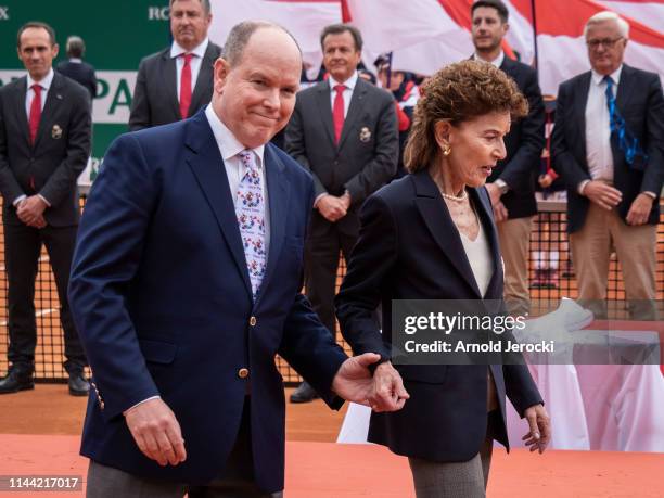 Prince Albert II of Monaco and Elisabeth-Anne de Massy attend the Rolex Monte-Carlo Masters at Monte-Carlo Country Club on April 21, 2019 in...