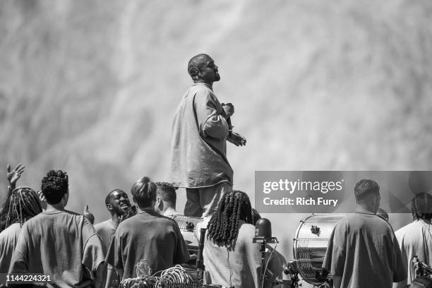 Kanye West performs Sunday Service during the 2019 Coachella Valley Music And Arts Festival on April 21, 2019 in Indio, California.