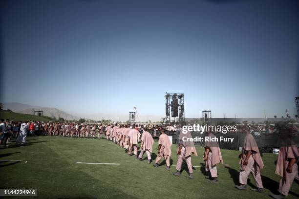 Choir members perform at Sunday Service during the 2019 Coachella Valley Music And Arts Festival on April 21, 2019 in Indio, California.