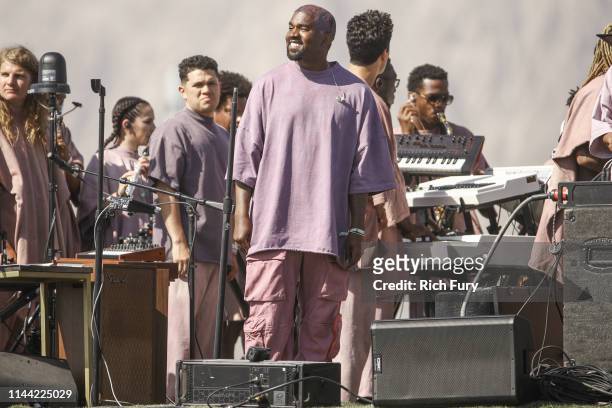 Kanye West performs Sunday Service during the 2019 Coachella Valley Music And Arts Festival on April 21, 2019 in Indio, California.