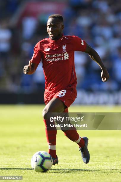 Naby Keita of Liverpool in action during the Premier League match between Cardiff City and Liverpool FC at Cardiff City Stadium on April 21, 2019 in...