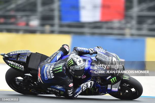 Monster Energy Yamaha' Spanish rider Maverick Vinales rides during the second MotoGP free practice session, ahead of the French Motorcycle Grand...