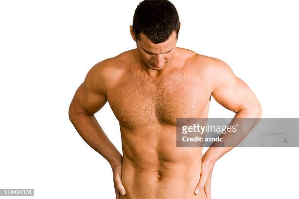 backache - hairy chest man stock pictures, royalty-free photos & images