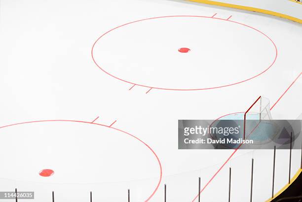 ice hockey goal and empty rink. - hockey rink stock pictures, royalty-free photos & images
