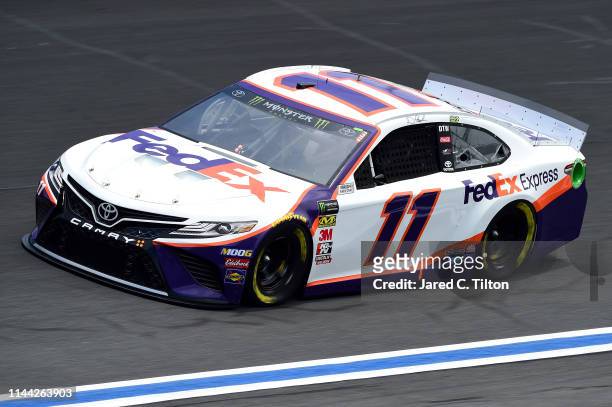 Denny Hamlin, driver of the FedEx Freight Toyota, practices for the Monster Energy NASCAR Cup Series All-Star Race and the Monster Energy NASCAR Cup...