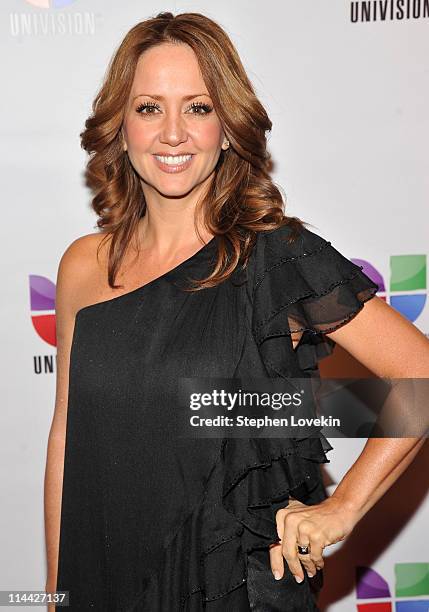 Personality Andrea Legarreta attends Univision's Upfront reception featuring Hispanic America's Most Beloved Stars at The Edison Ballroom on May 19,...