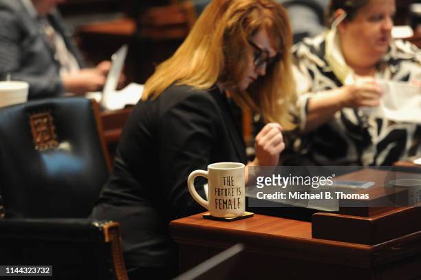 Coffee mug sits on the desk of State Rep. Keri Ingle at the Missouri State Capitol Building on May 17, 2019 in Jefferson City, Missouri. Tension and...