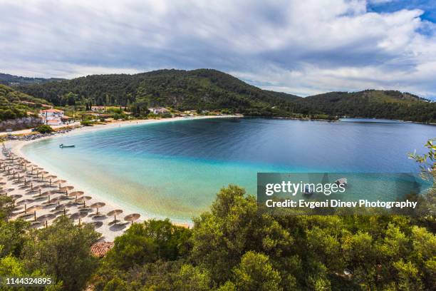 green greek island bay - skopelos photos et images de collection