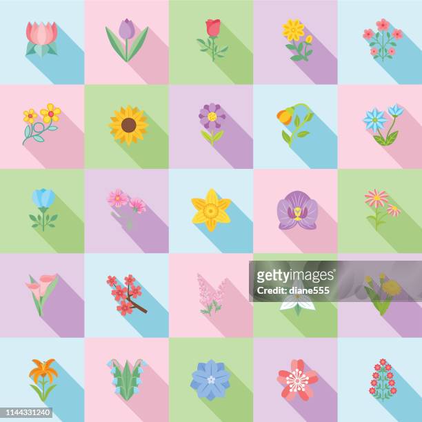 niedliche blumenschein-ikone in flat design-sonnenblume - tiger lily flower stock-grafiken, -clipart, -cartoons und -symbole