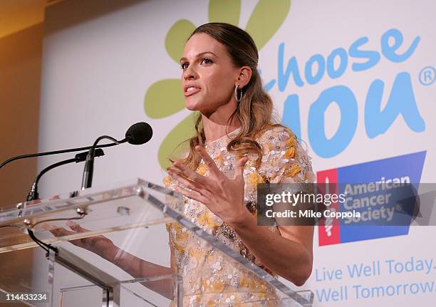 Executive Producer Hilary Swank speaks at preview of the first ever "Choose You" documentary, created by Executive Producer Hilary Swank, alongside...