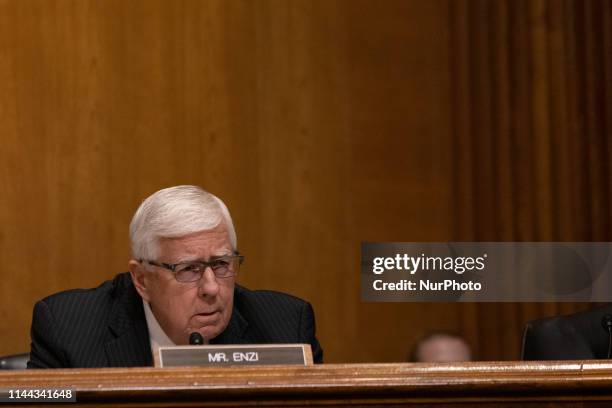 Senator Mike Enzi , asks questions during a hearing held by the U.S. Senate Committee on Finance on Capitol Hill, on Tuesday, May 14, 2019.