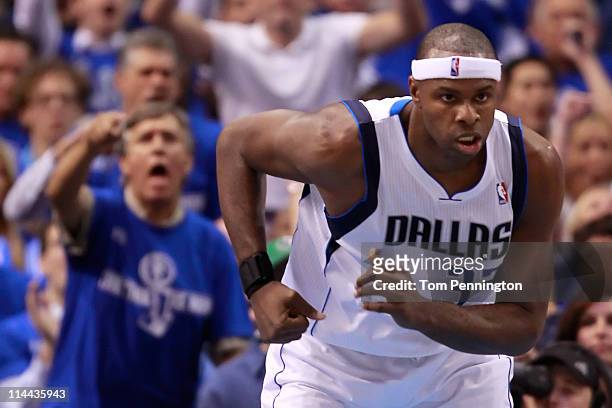 Brendan Haywood of the Dallas Mavericks runs back down court in the first half while taking on the Oklahoma City Thunder in Game Two of the Western...