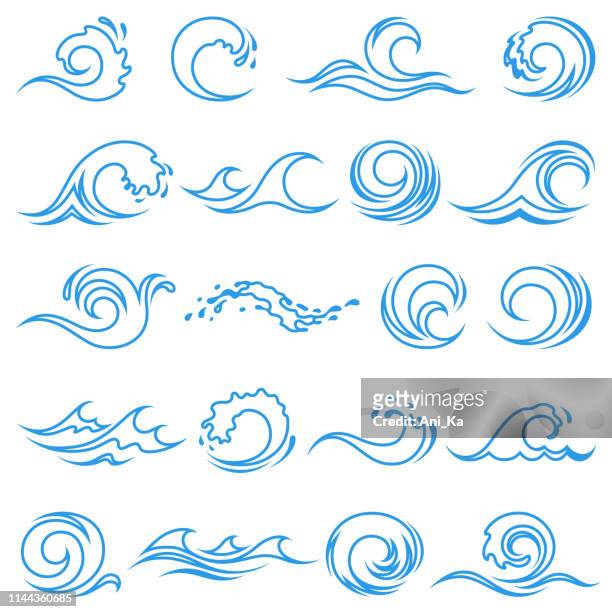 illustrazioni stock, clip art, cartoni animati e icone di tendenza di icone delle onde - mare