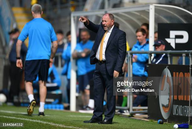Gary Johnson, Manager of Torquay United issues instructions from the touchline during the Vanarama National League South match between Torquay United...