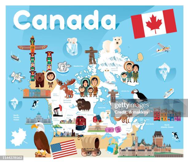canada travel map - people in quebec city stock illustrations