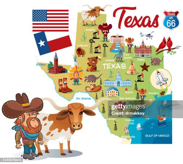 cartoon map der texas - golfküstenstaaten stock-grafiken, -clipart, -cartoons und -symbole