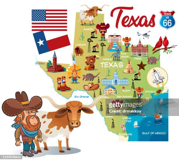 cartoon map of texas - gulf coast states stock illustrations