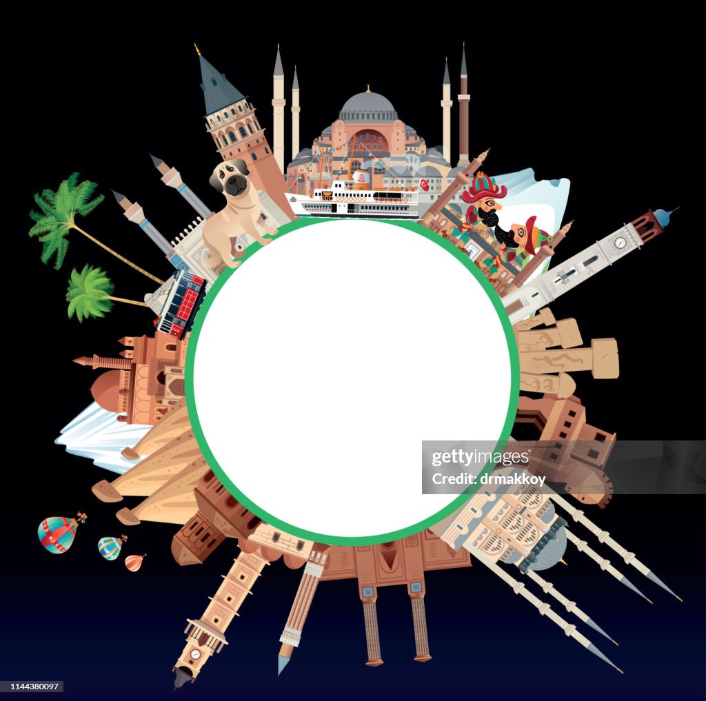 Turkey Travel Symbols, Göbeklitepe, Selimiye Mosque, clock tower,