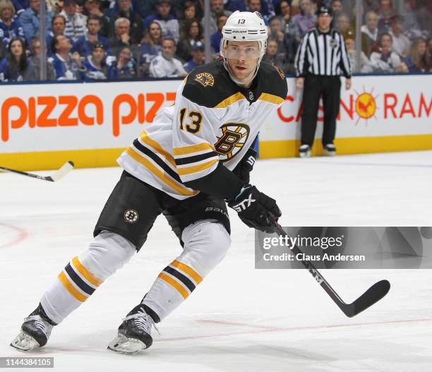 Charlie Coyle of the Boston Bruins skates against the Toronto Maple Leafs in Game Six of the Eastern Conference First Round during the 2019 NHL...