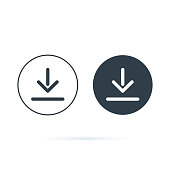 Download icon. Downloading vector icon. Save to computer symbol, Solid and line icons set for upload option. Arrow down