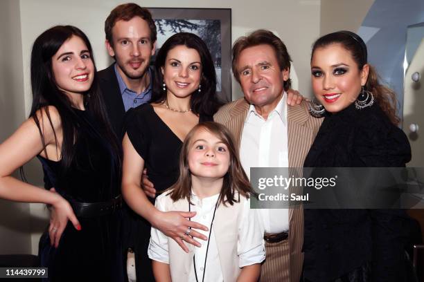 Annabel Jones, Josh Cramer, Jessica Jones and son Phoenix Burrows with Davy Jones and wife Jessica Pacheco backstage at Royal Albert Hall on May 19,...