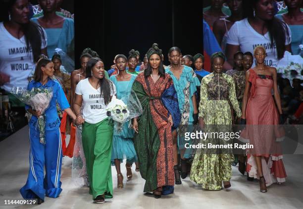 Designer Odio Mimonet model walk the runway wearing Odio Mimonet during Arise Fashi on Week on April 21, 2019 in Lagos, Nigeria.