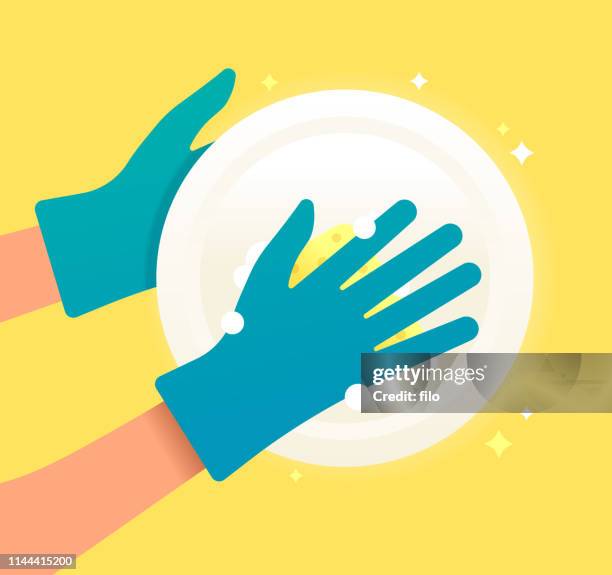 stockillustraties, clipart, cartoons en iconen met afwas reiniging - handschoen