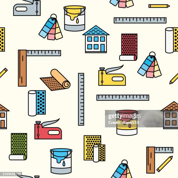 thin line home improvement diy background pattern - stapler stock illustrations