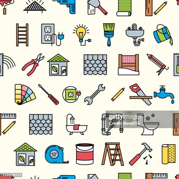 thin line home improvement diy background pattern - roofing contractor stock illustrations