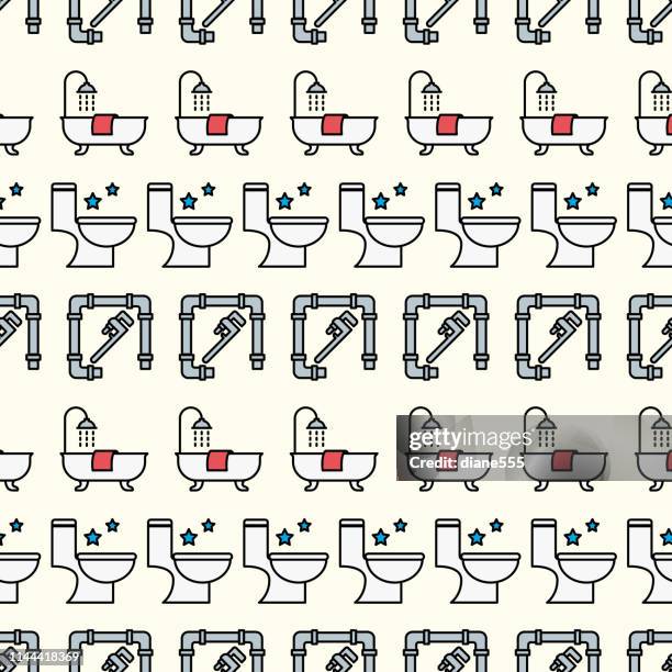 thin line home improvement diy background pattern - plumber tools background stock illustrations