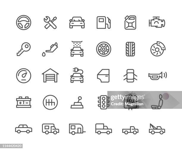 car service icons set - gas can in garage stock illustrations
