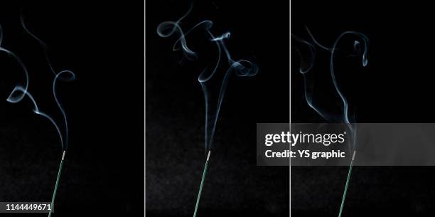 incense smoke 3 pieces set - incense stock pictures, royalty-free photos & images