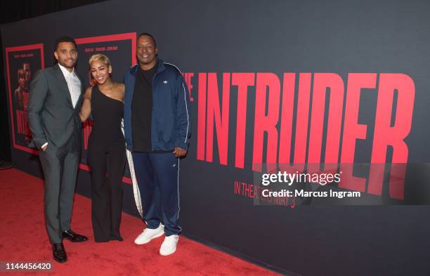 Michael Ealy, Meagan Good, and Deon Taylor attend "The Intruder" Atlanta red carpet screening at Regal Atlantic Station on April 22, 2019 in Atlanta,...