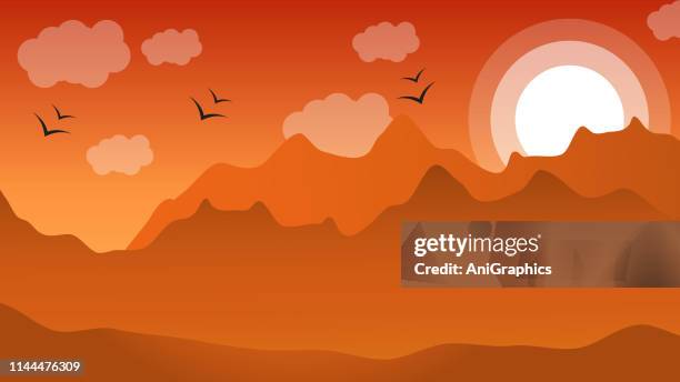 landschaft mit berg und sonne - südafrika landschaft stock-grafiken, -clipart, -cartoons und -symbole