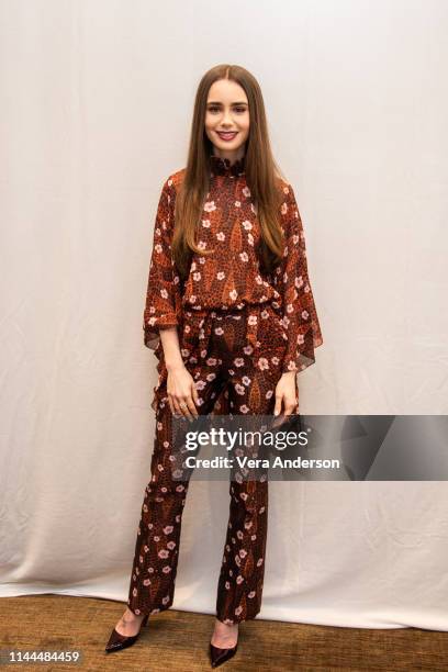 Lily Collins at the "Tolkien" Press Conference at the Four Seasons Hotel on April 22, 2019 in Beverly Hills, California.