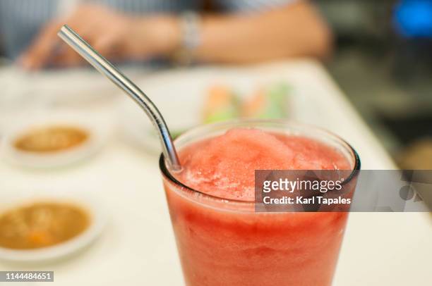watermelon shake with metal straw - metal straw stock pictures, royalty-free photos & images