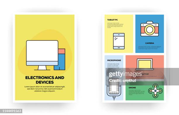 electronics and devices related infographic - electronics store tv stock illustrations