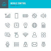 Mobile Control - set of thin line vector icons