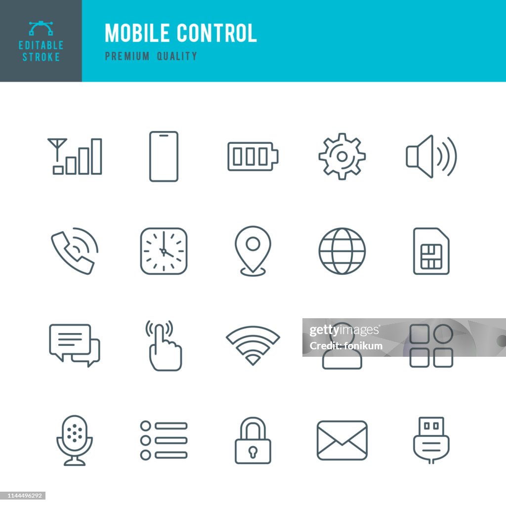 Mobile Control - set of thin line vector icons